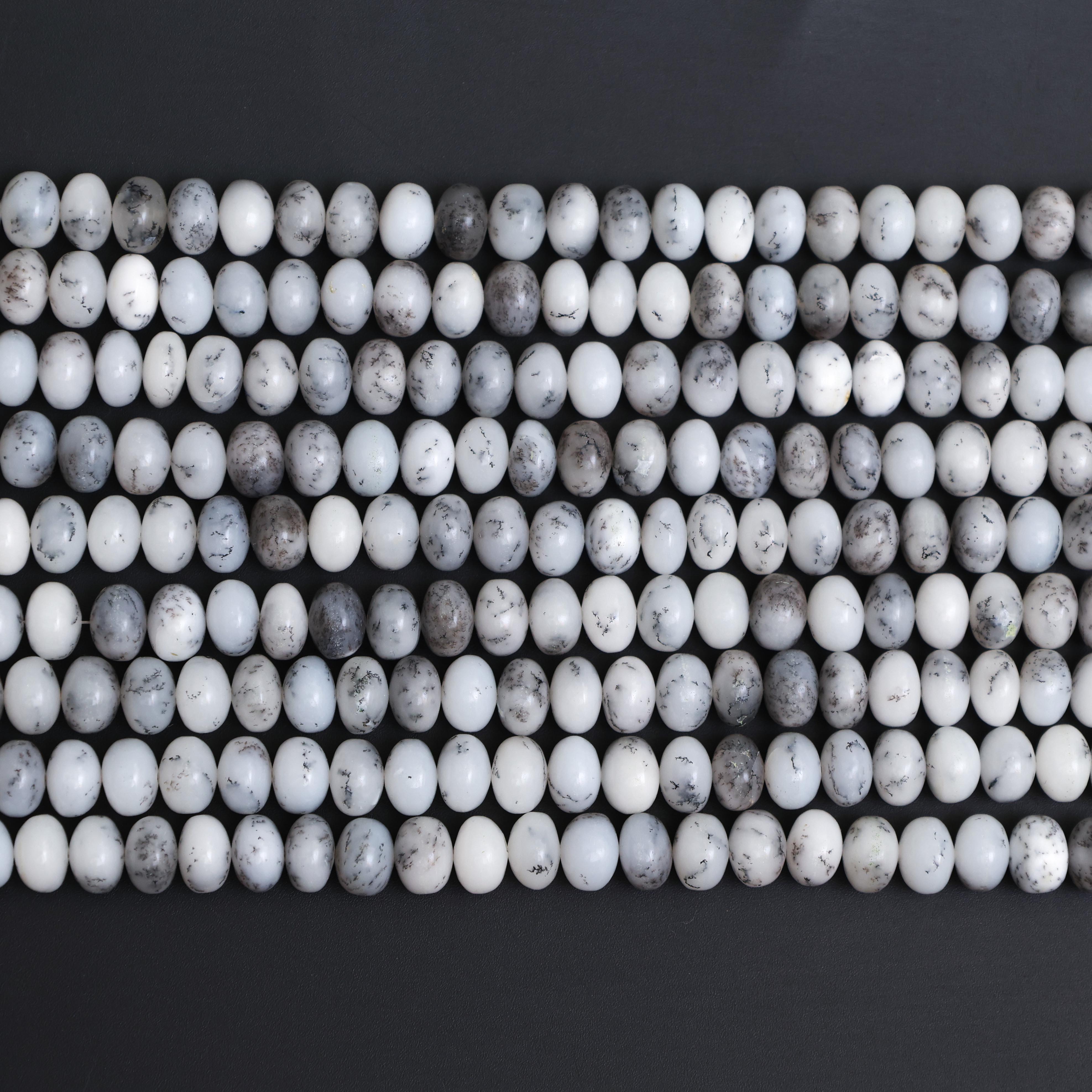 Natural Dendritic Opal Smooth Rondelle Beads 8mm – Calibrated Semi-Precious Gemstone Beads