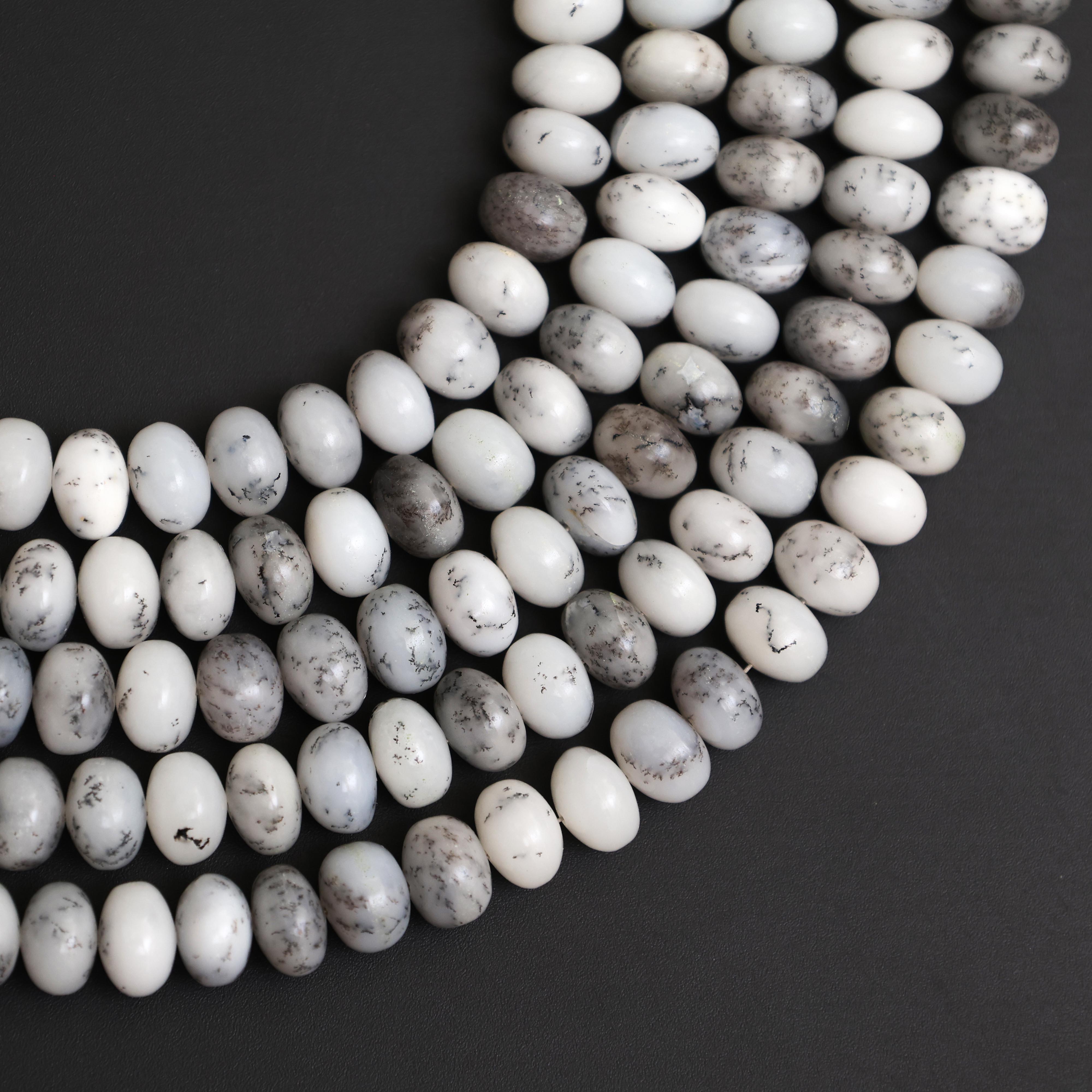 Natural Dendritic Opal Smooth Rondelle Beads 8mm – Calibrated Semi-Precious Gemstone Beads