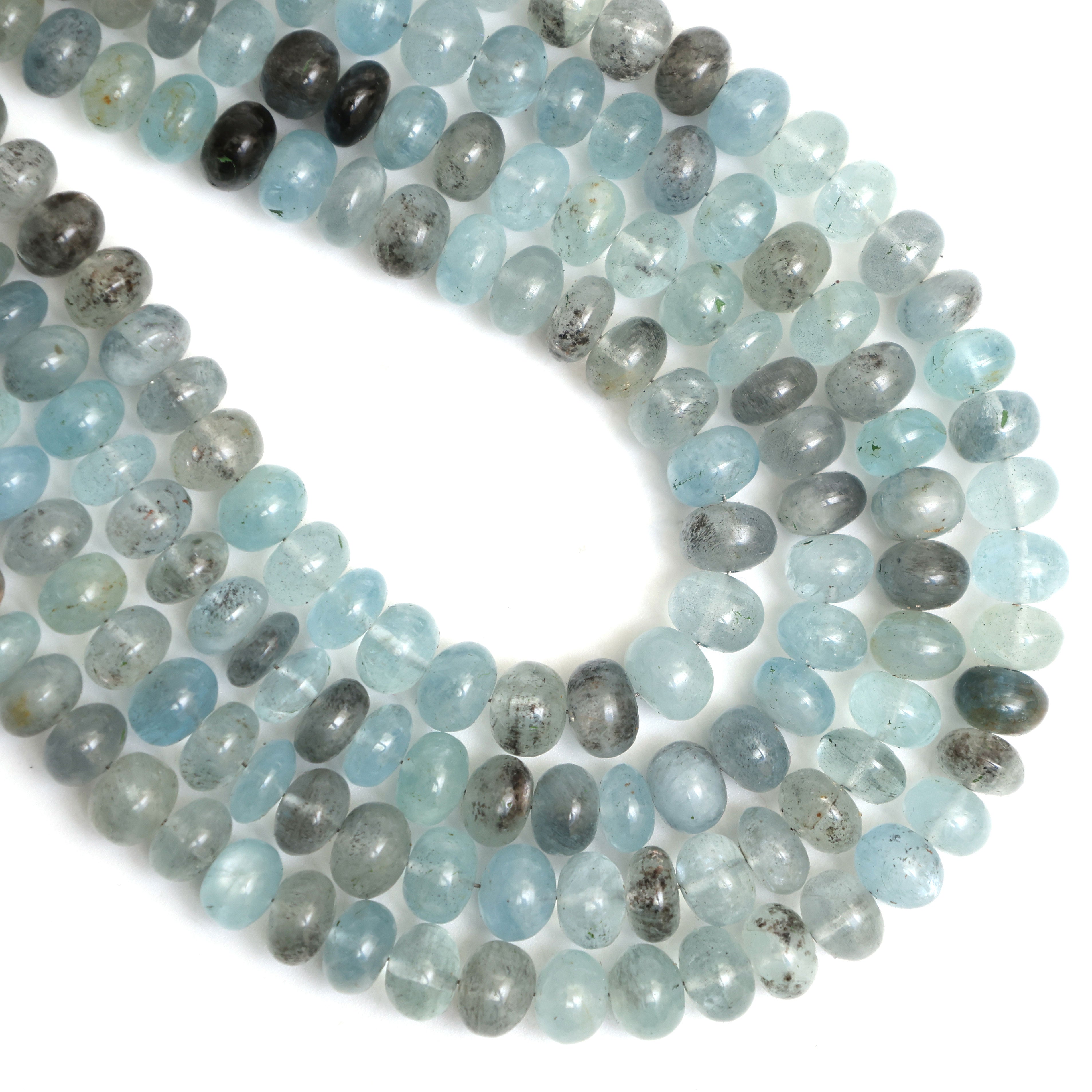 Natural Moss Aquamarine Smooth Rondelle Beads 8mm – Calibrated Semi-Precious Gemstone Beads