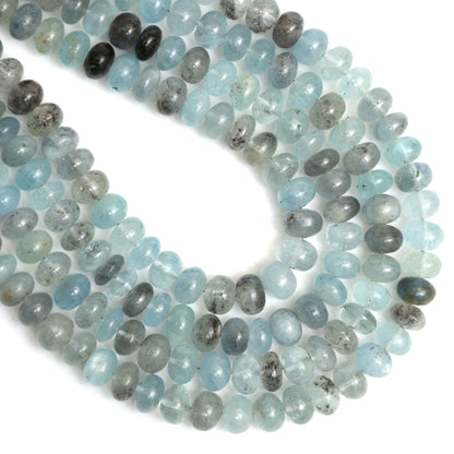 Natural Moss Aquamarine Smooth Rondelle Beads 8mm – Calibrated Semi-Precious Gemstone Beads