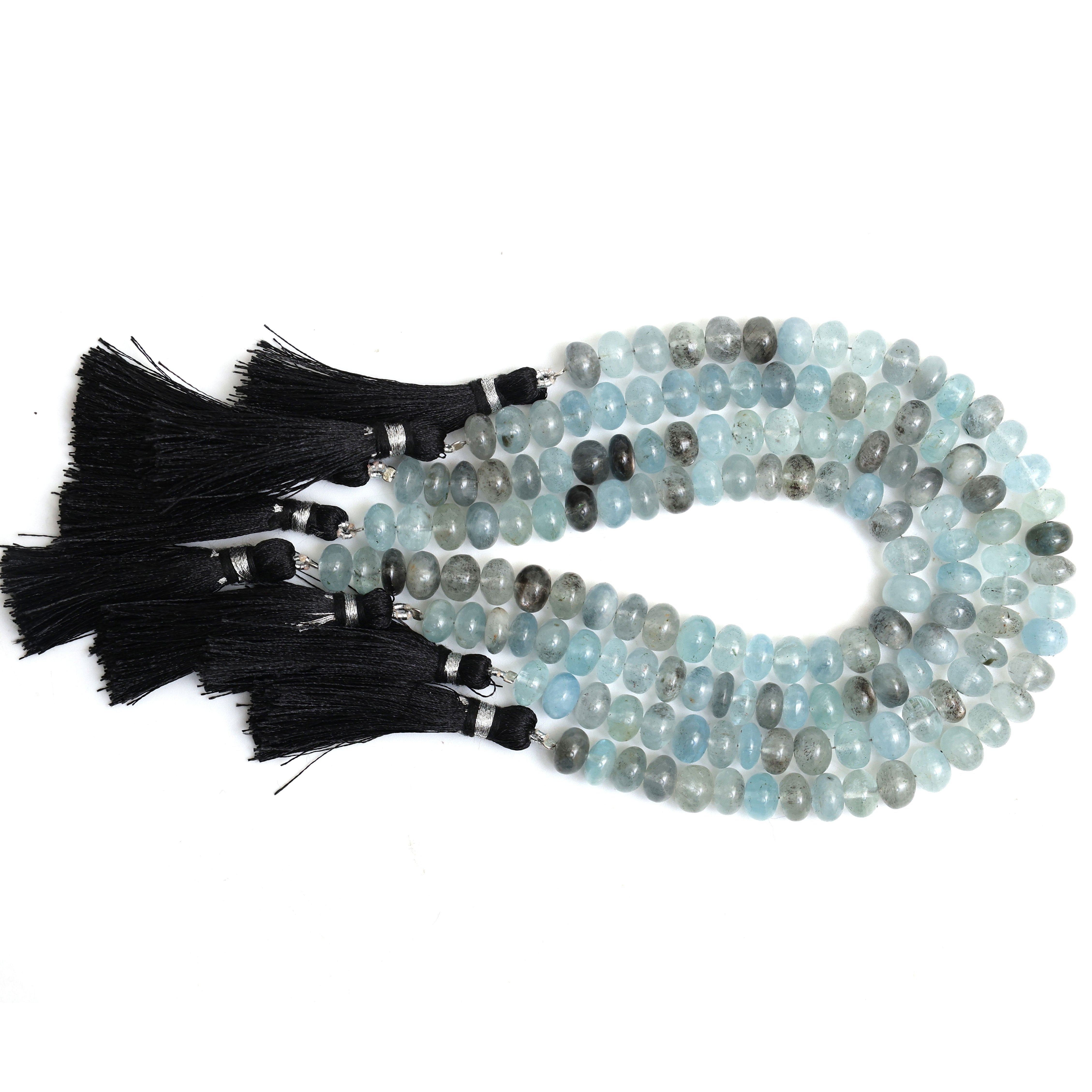Natural Moss Aquamarine Smooth Rondelle Beads 8mm – Calibrated Semi-Precious Gemstone Beads