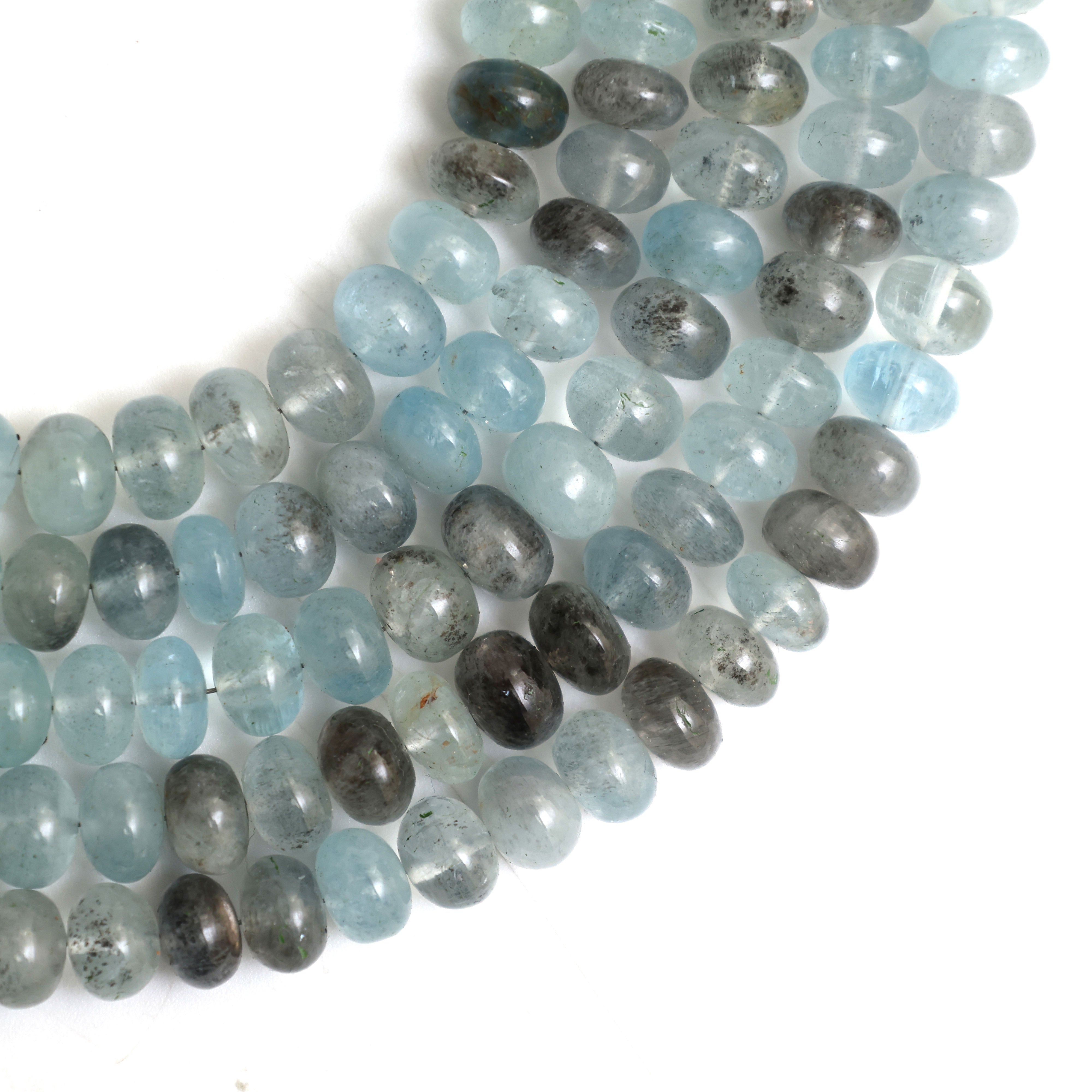 Natural Moss Aquamarine Smooth Rondelle Beads 8mm – Calibrated Semi-Precious Gemstone Beads