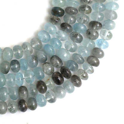 Natural Moss Aquamarine Smooth Rondelle Beads 8mm – Calibrated Semi-Precious Gemstone Beads