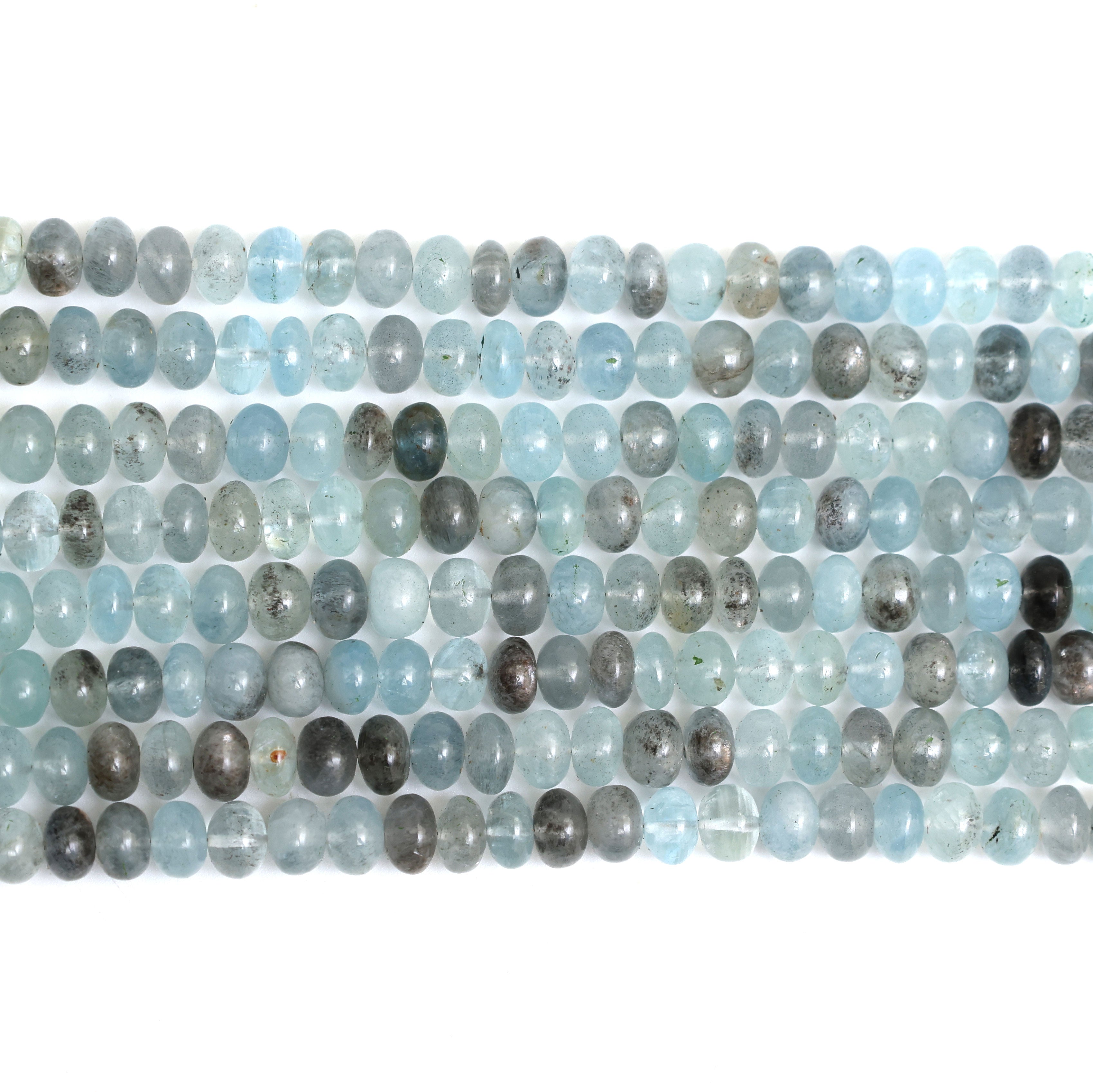 Natural Moss Aquamarine Smooth Rondelle Beads 8mm – Calibrated Semi-Precious Gemstone Beads