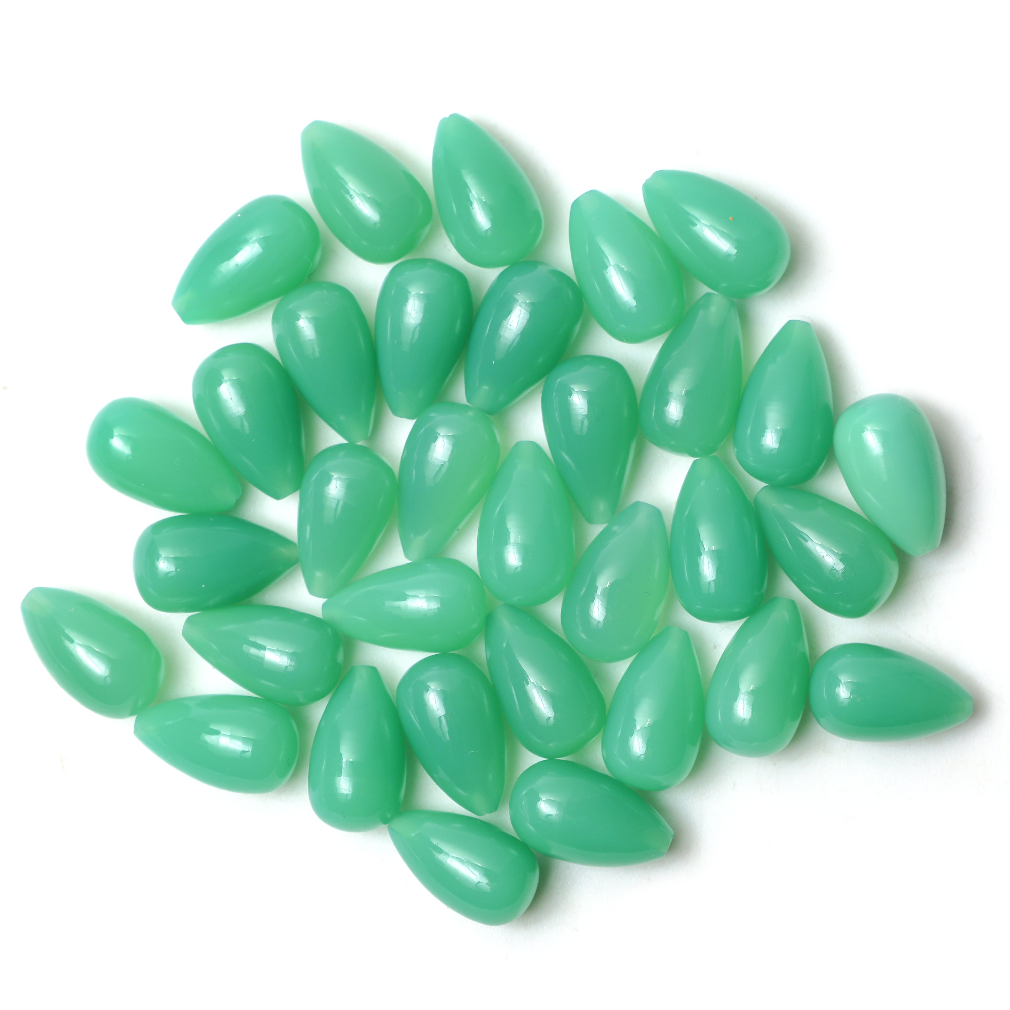 Chrysoprase Chalcedony Smooth Teardrop Briolette 8×14mm – Top Half Drill Gemstone Drops