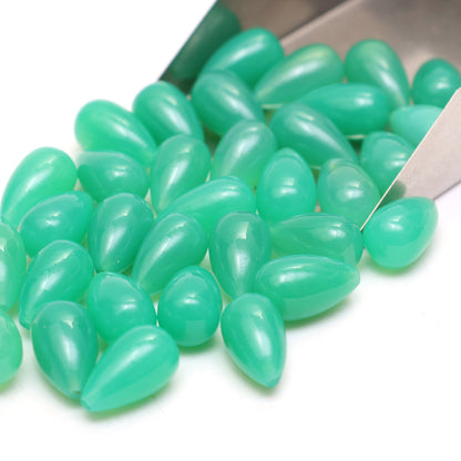 Chrysoprase Chalcedony Smooth Teardrop Briolette 8×14mm – Top Half Drill Gemstone Drops