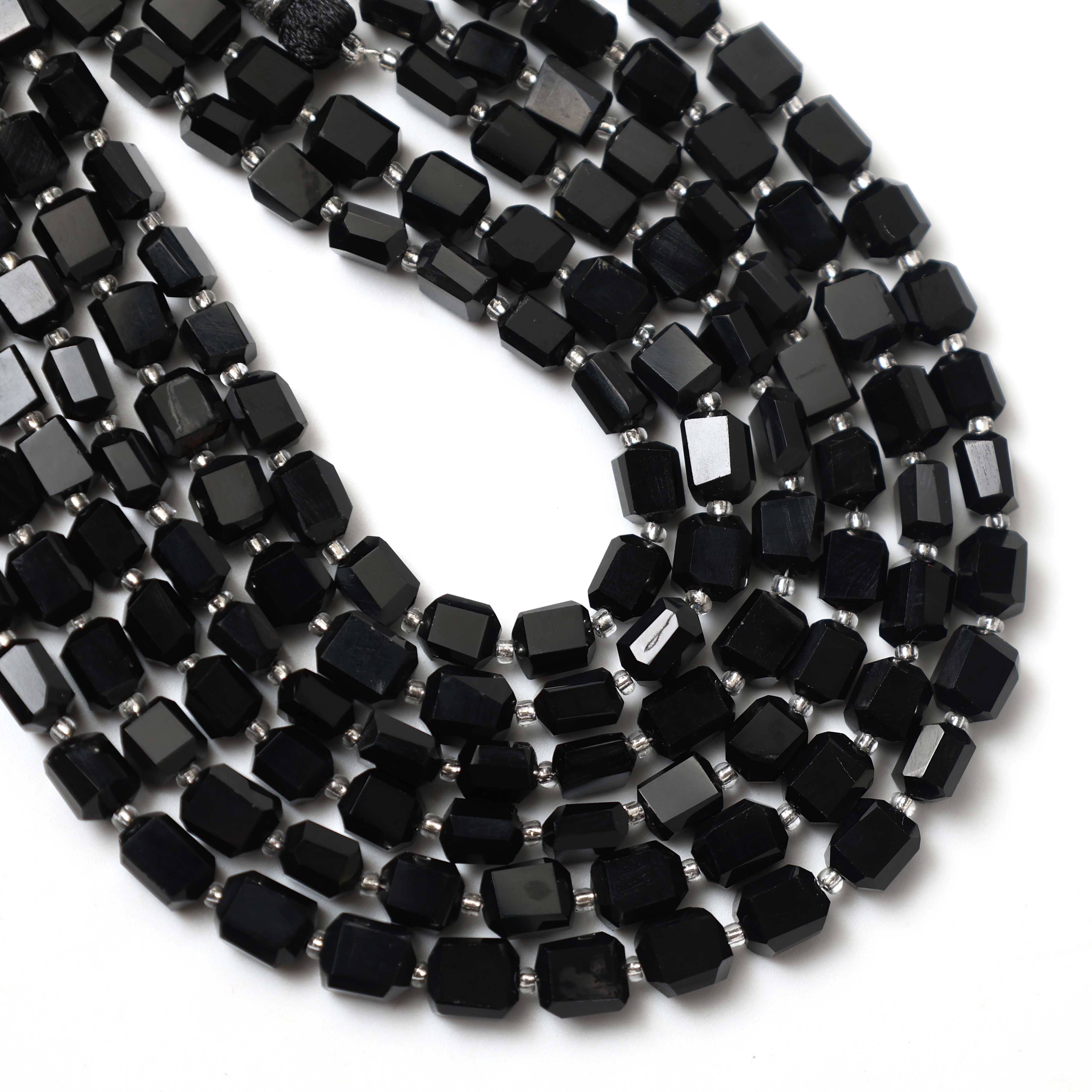 Natural Black Onyx Faceted Tumble Nuggets Beads 6×7–7×8mm – 8″ Semi-Precious Gemstone Strand