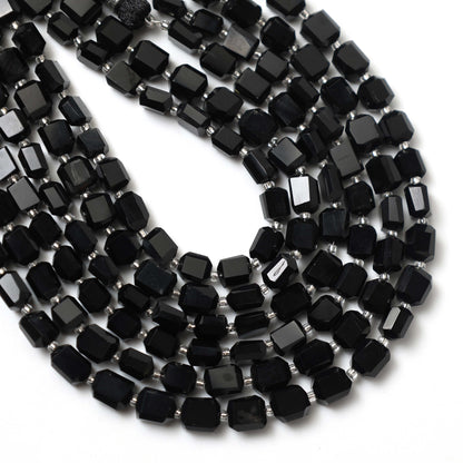 Natural Black Onyx Faceted Tumble Nuggets Beads 6×7–7×8mm – 8″ Semi-Precious Gemstone Strand
