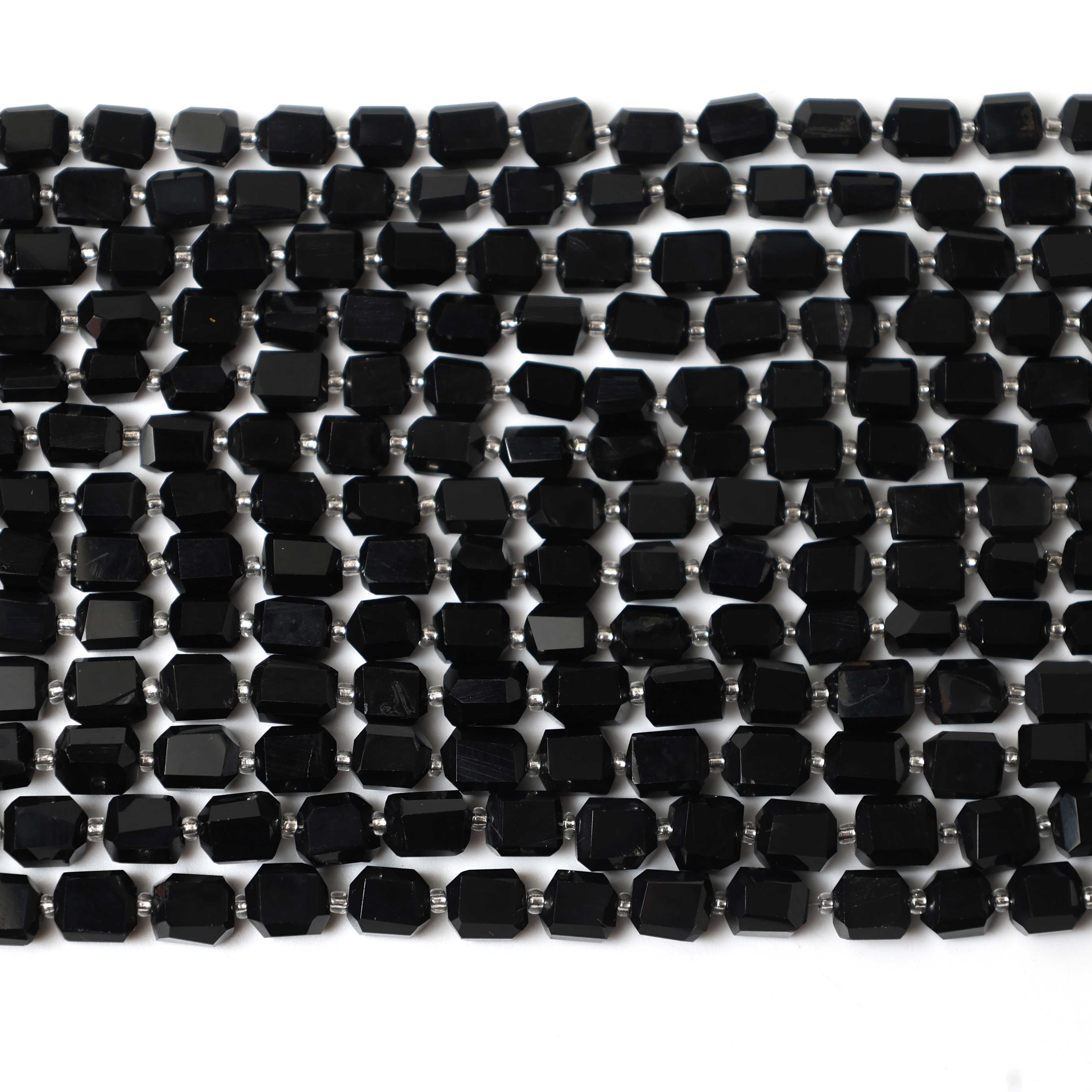 Natural Black Onyx Faceted Tumble Nuggets Beads 6×7–7×8mm – 8″ Semi-Precious Gemstone Strand