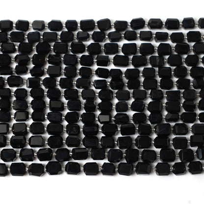 Natural Black Onyx Faceted Tumble Nuggets Beads 6×7–7×8mm – 8″ Semi-Precious Gemstone Strand