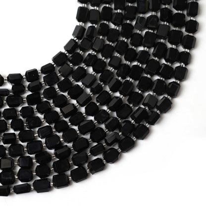 Natural Black Onyx Faceted Tumble Nuggets Beads 6×7–7×8mm – 8″ Semi-Precious Gemstone Strand