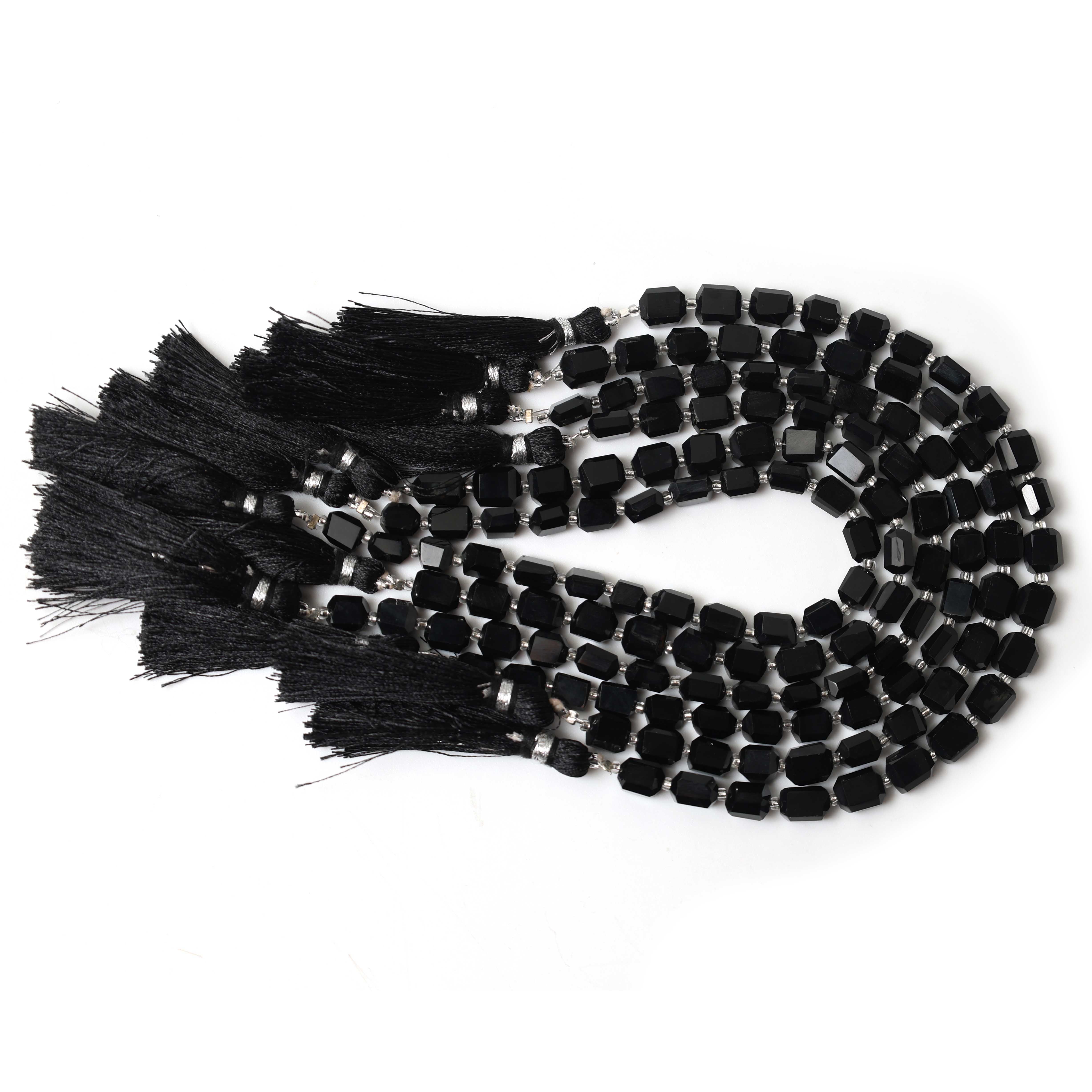 Natural Black Onyx Faceted Tumble Nuggets Beads 6×7–7×8mm – 8″ Semi-Precious Gemstone Strand