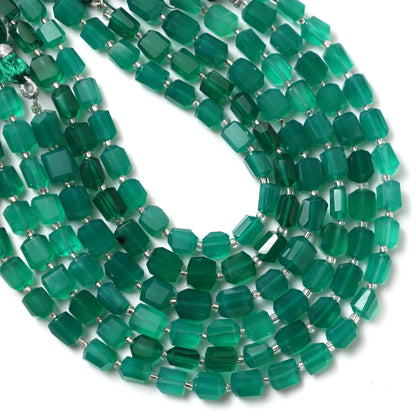 Natural Green Onyx Faceted Tumble Nuggets Beads 6×7–7×8mm – 8″ Semi-Precious Gemstone Strand