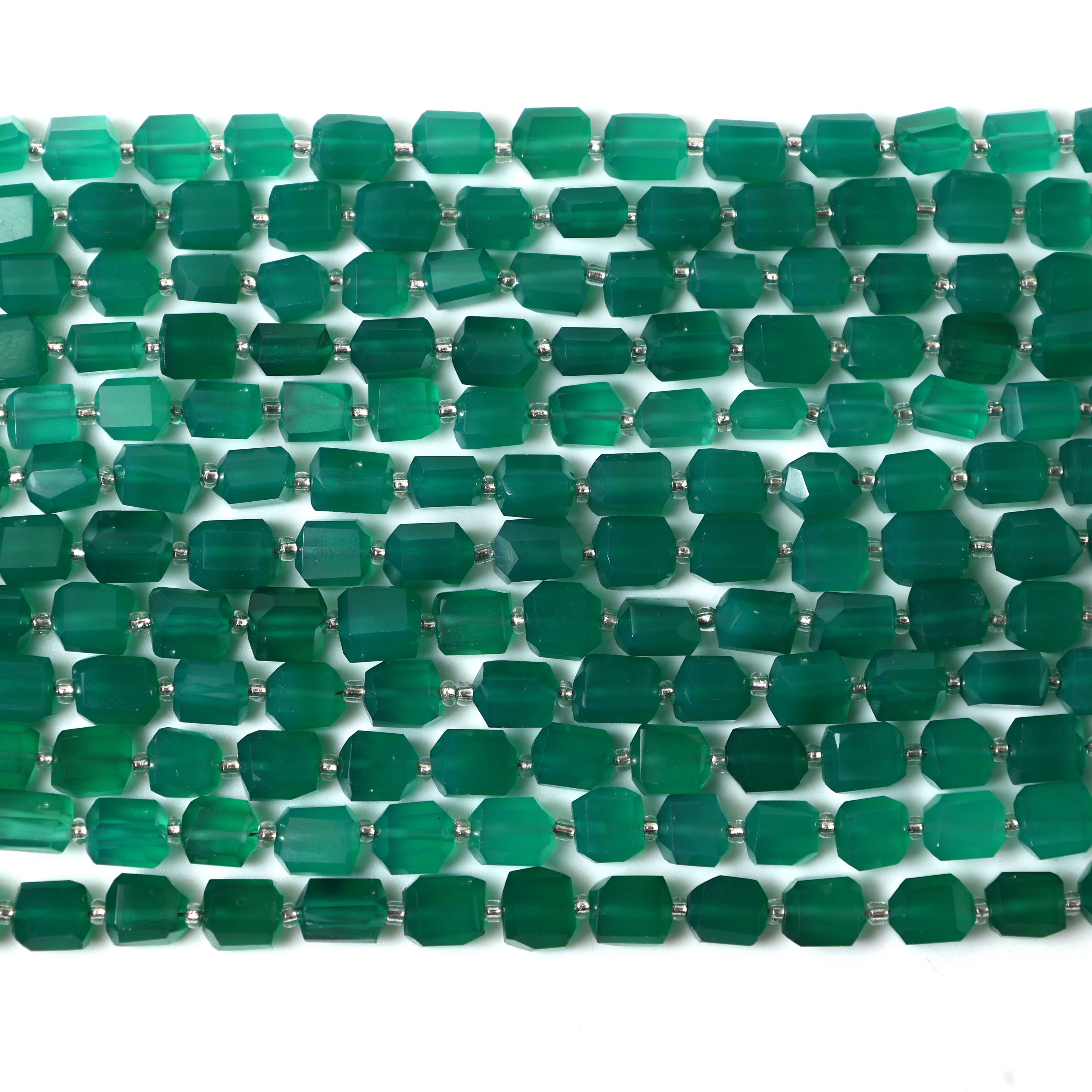 Natural Green Onyx Faceted Tumble Nuggets Beads 6×7–7×8mm – 8″ Semi-Precious Gemstone Strand