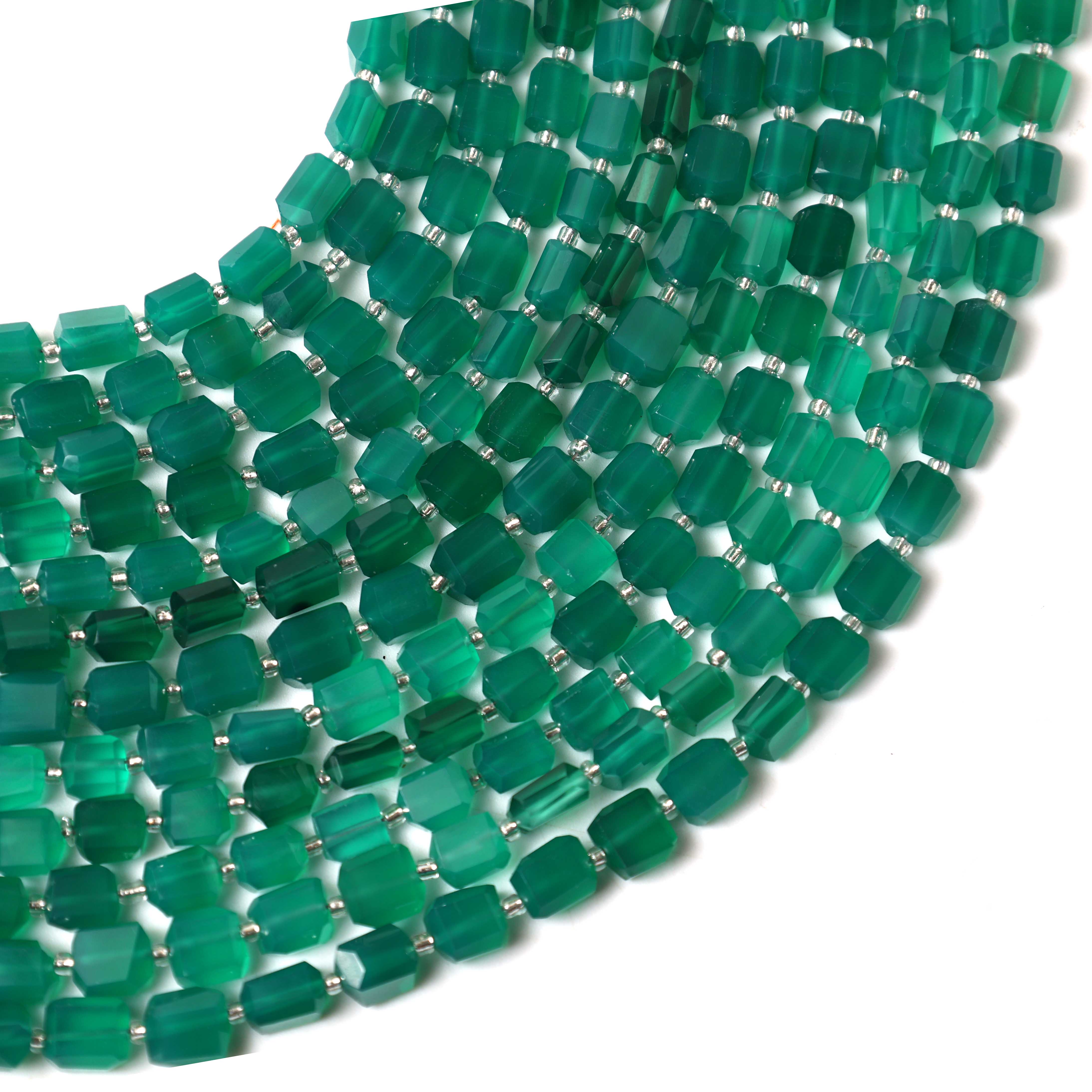 Natural Green Onyx Faceted Tumble Nuggets Beads 6×7–7×8mm – 8″ Semi-Precious Gemstone Strand