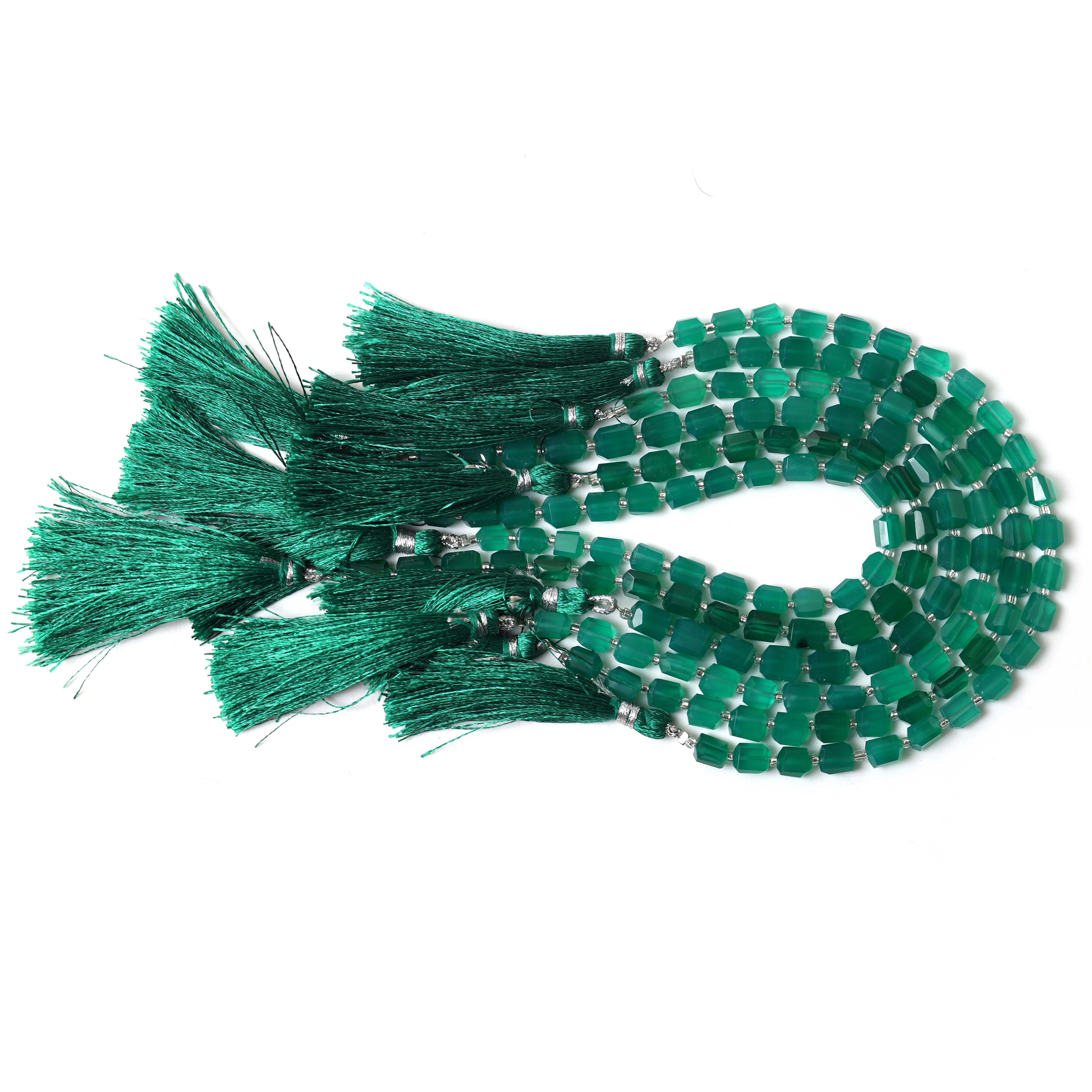 Natural Green Onyx Faceted Tumble Nuggets Beads 6×7–7×8mm – 8″ Semi-Precious Gemstone Strand