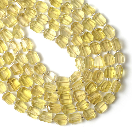 Natural Lemon Quartz Faceted Tumble Nuggets Beads 7x8–8×9mm – 8″ Semi-Precious Gemstone Strand