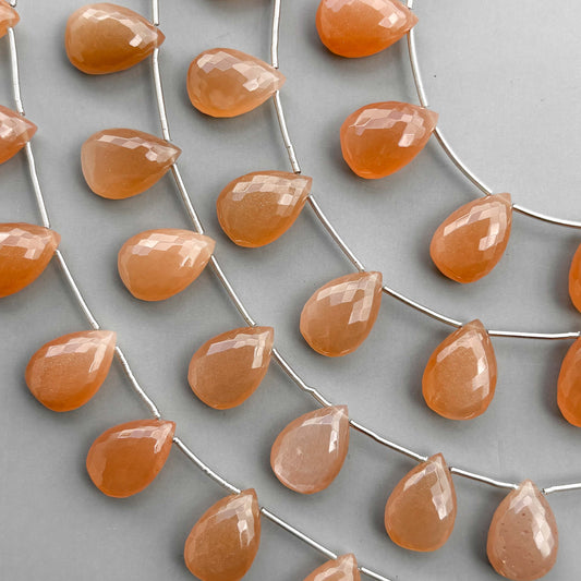 Natural Peach Moonstone Micro Cut Pear Shape Side Drill Beads