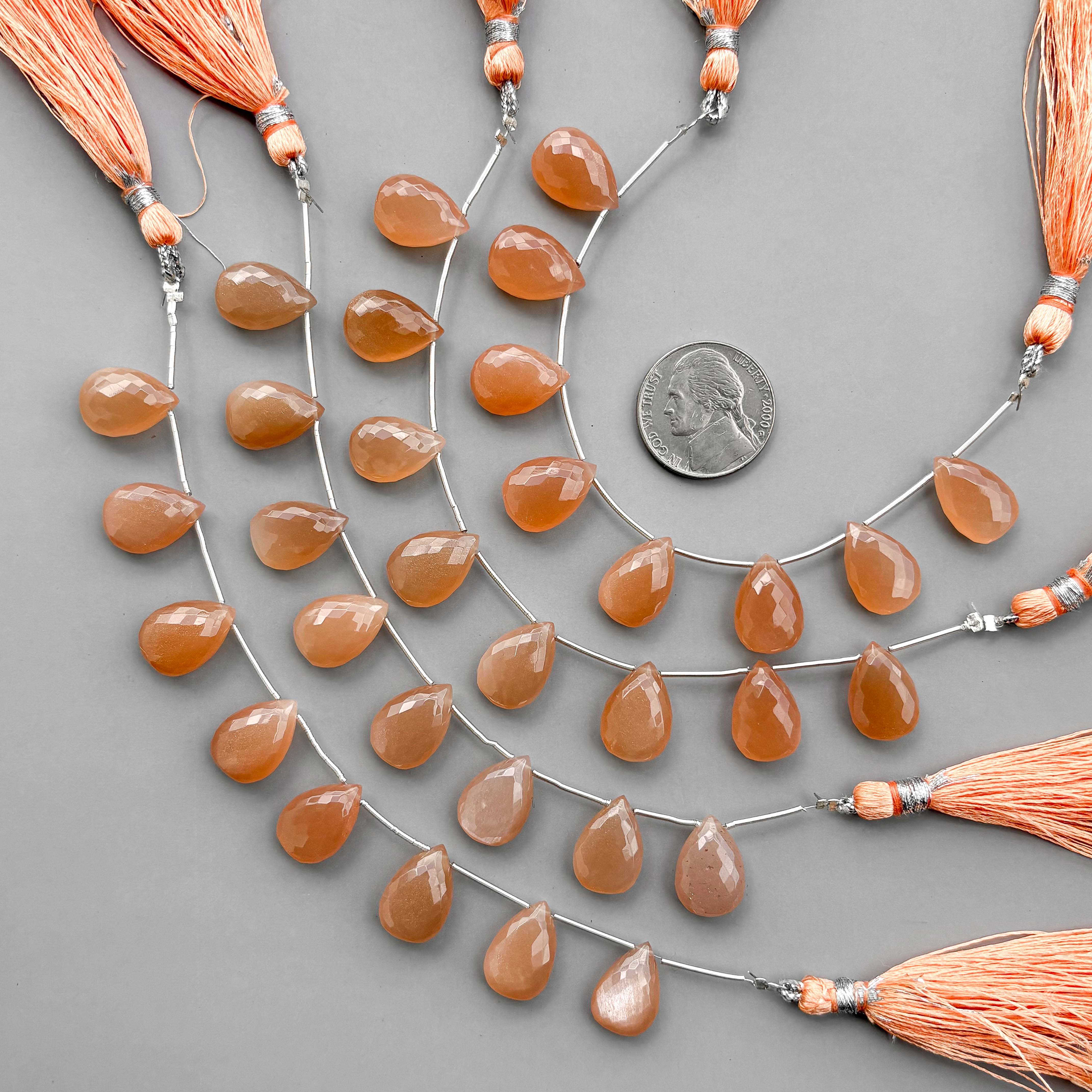 Natural Peach Moonstone Micro Cut Pear Shape Side Drill Beads – 8 Pcs 15×11mm Micro Faceted Beads For Jewelry Making