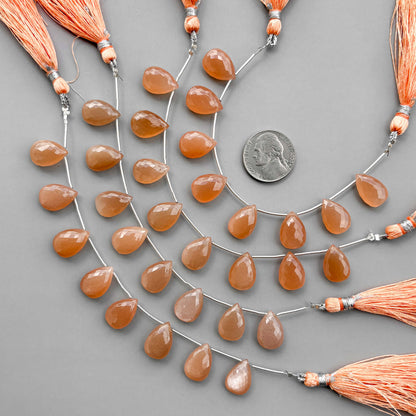 Natural Peach Moonstone Micro Cut Pear Shape Side Drill Beads – 8 Pcs 15×11mm Micro Faceted Beads For Jewelry Making