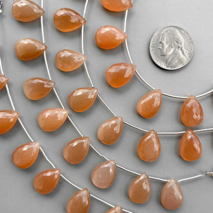 Natural Peach Moonstone Micro Cut Pear Shape Side Drill Beads – 8 Pcs 15×11mm Micro Faceted Beads For Jewelry Making