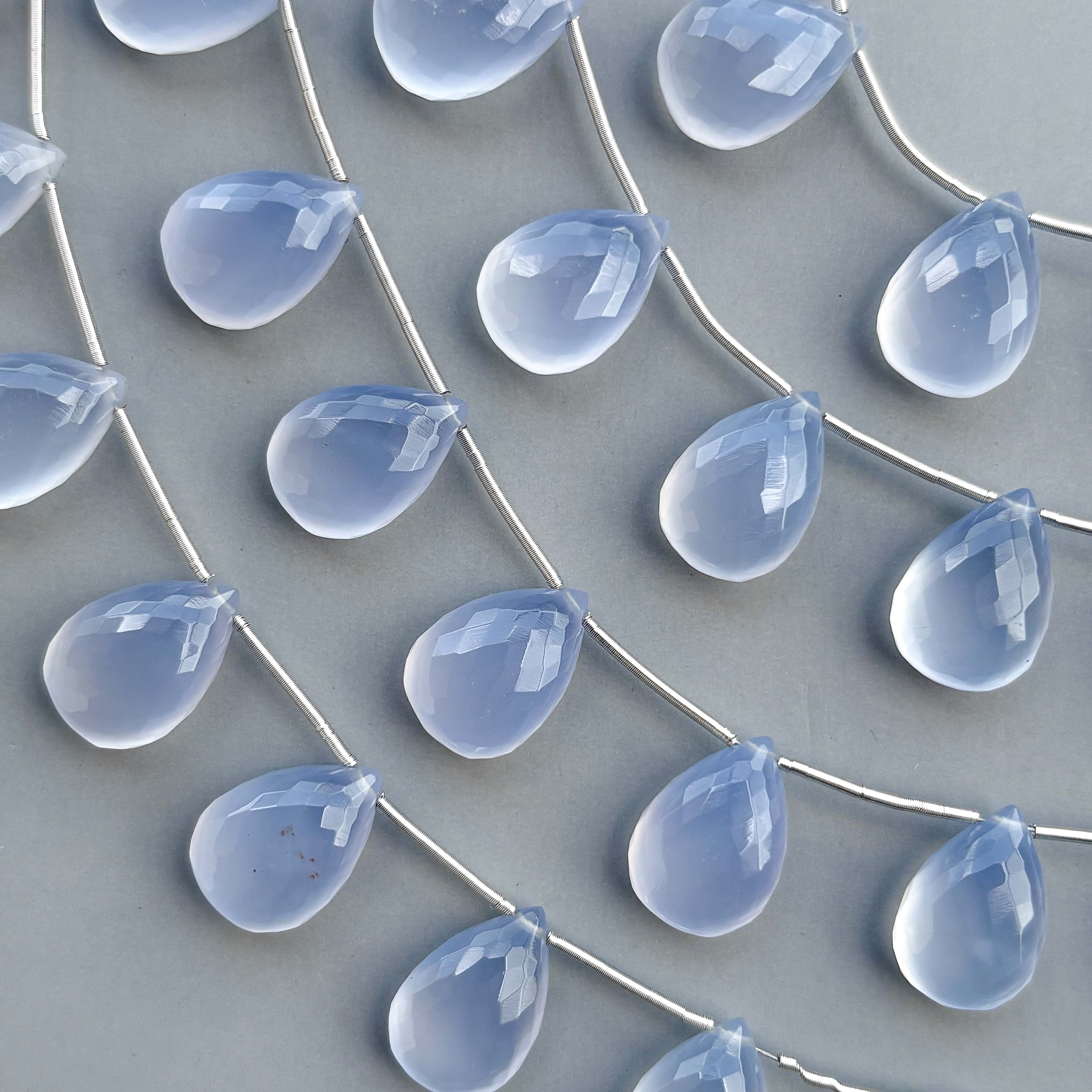 Natural Blue Chalcedony Micro Cut Pear Shape Side Drill Beads