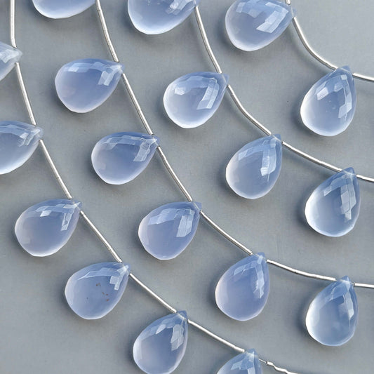 Natural Blue Chalcedony Micro Cut Pear Shape Side Drill Beads