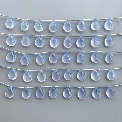 Natural Blue Chalcedony Micro Cut Pear Shape Side Drill Beads – 8 Pcs 15×11mm Micro Faceted Beads For Jewelry Making