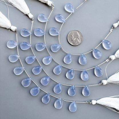 Natural Blue Chalcedony Micro Cut Pear Shape Side Drill Beads – 8 Pcs 15×11mm Micro Faceted Beads For Jewelry Making