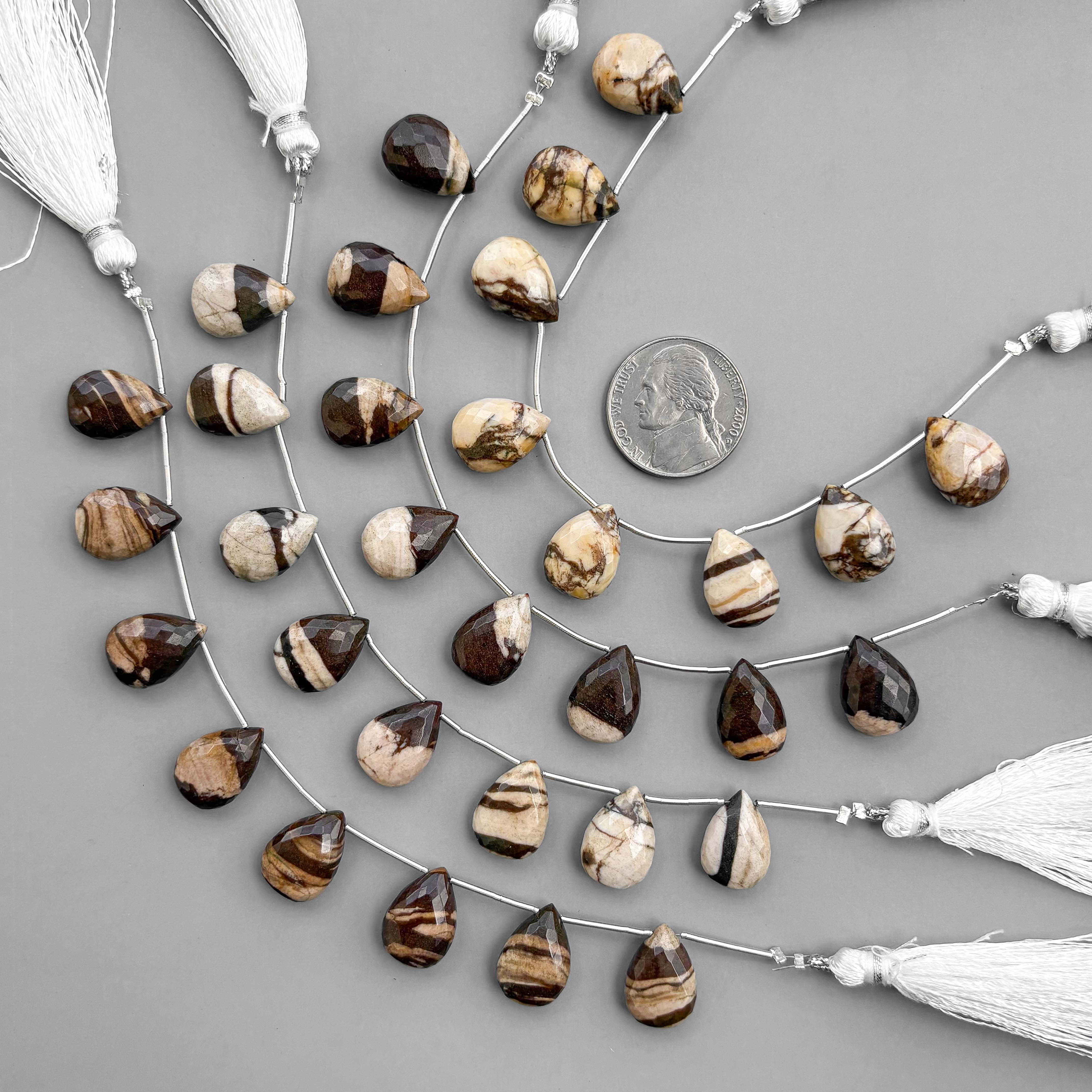 Natural Chocolate Jasper Micro Cut Pear Shape Side Drill Beads – 8 Pcs 15×11mm Micro Faceted Beads For Jewelry Making