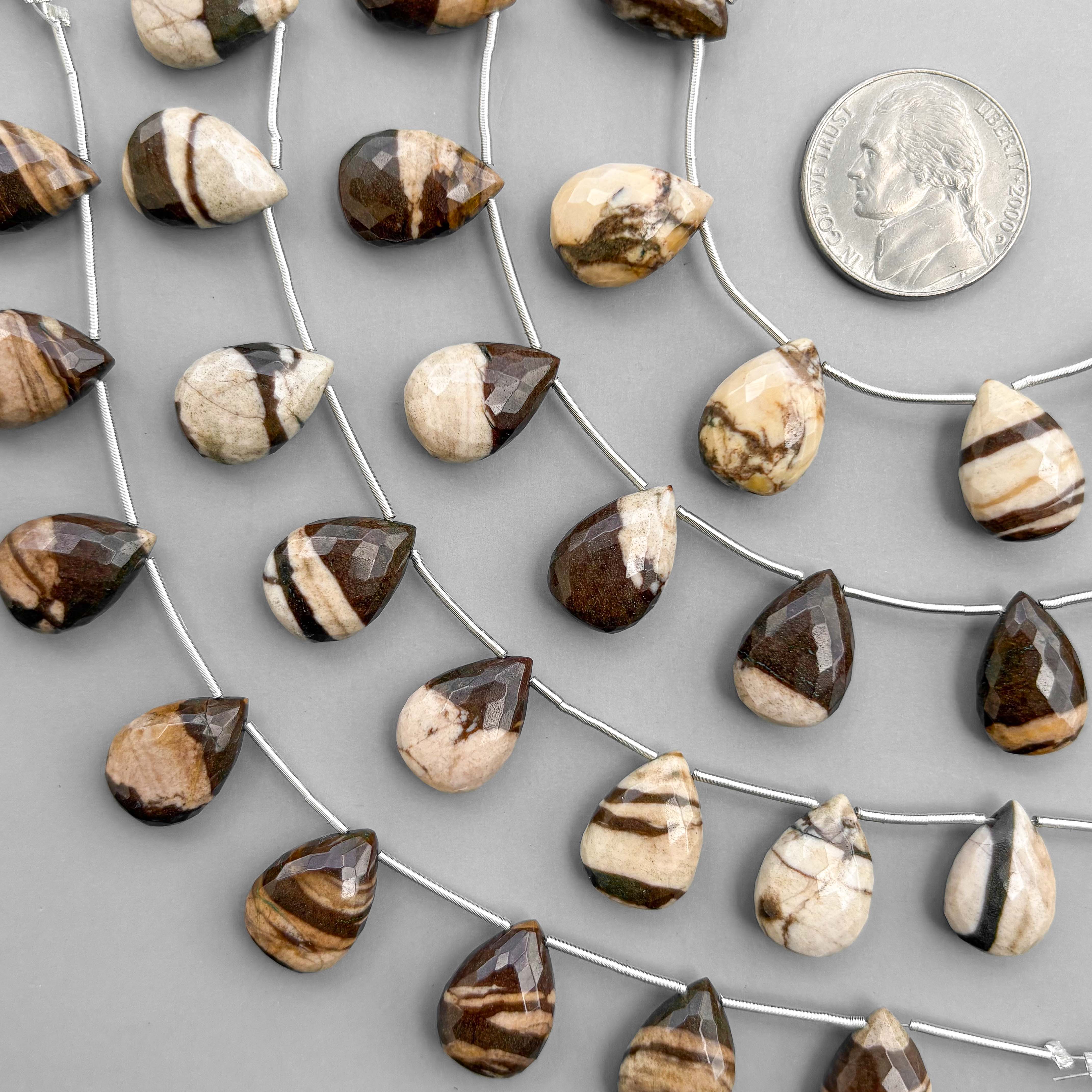 Natural Chocolate Jasper Micro Cut Pear Shape Side Drill Beads – 8 Pcs 15×11mm Micro Faceted Beads For Jewelry Making