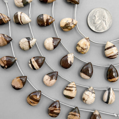 Natural Chocolate Jasper Micro Cut Pear Shape Side Drill Beads – 8 Pcs 15×11mm Micro Faceted Beads For Jewelry Making