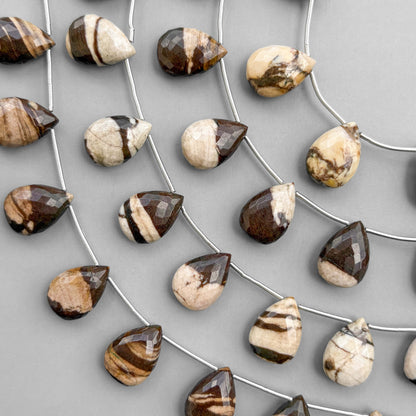 Natural Chocolate Jasper Micro Cut Pear Shape Side Drill Beads