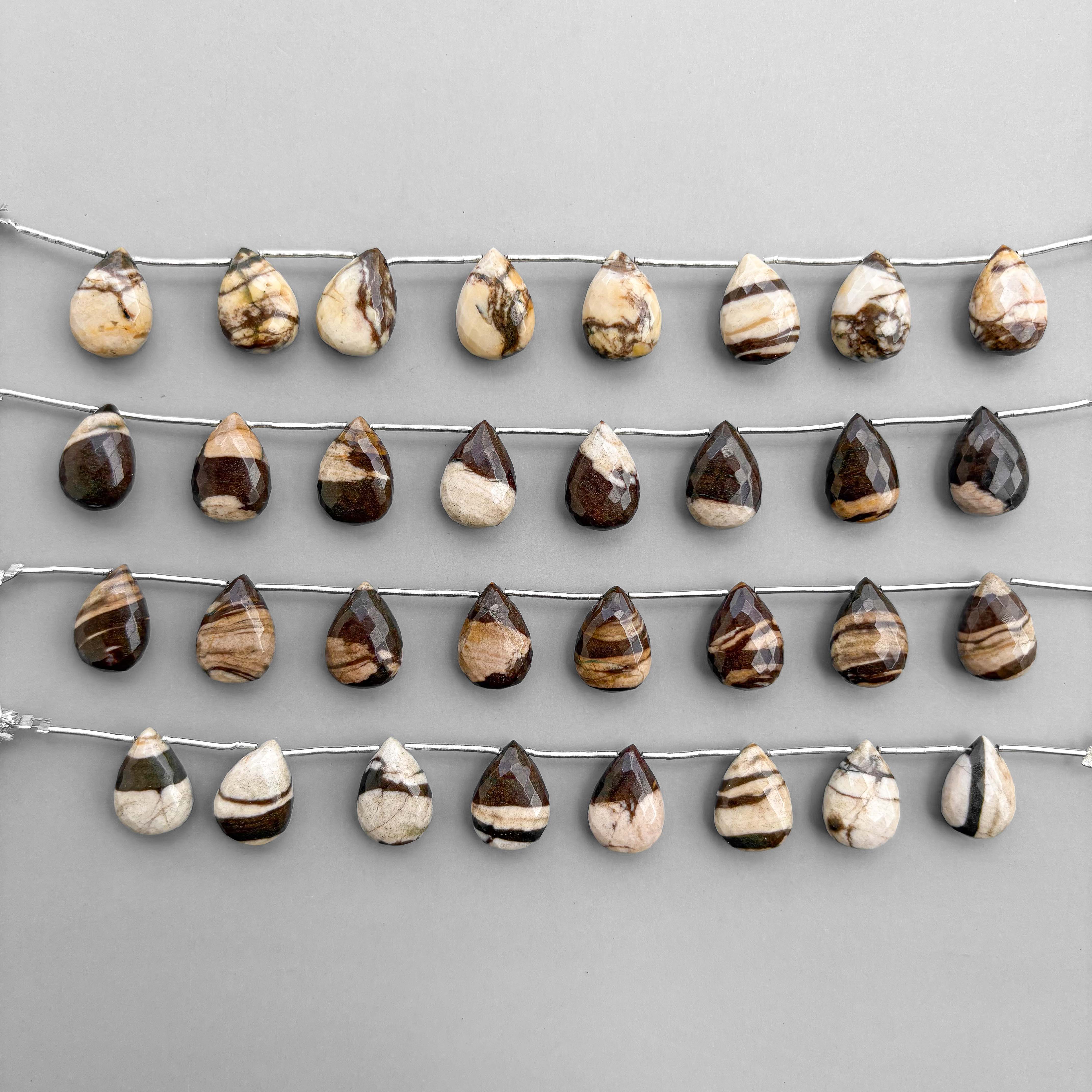 Natural Chocolate Jasper Micro Cut Pear Shape Side Drill Beads – 8 Pcs 15×11mm Micro Faceted Beads For Jewelry Making