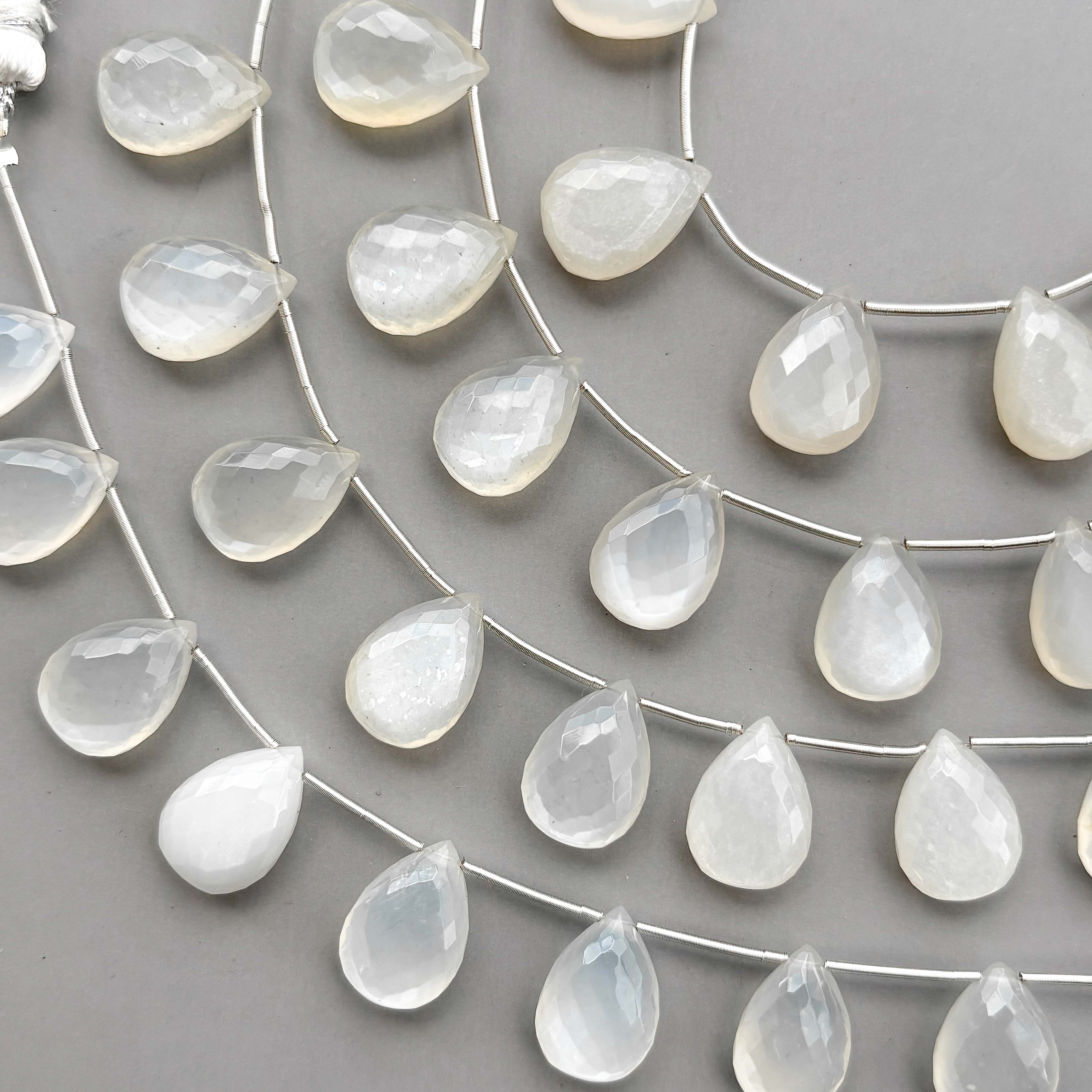 Natural White Moonstone Micro Cut Pear Shape Side Drill Beads – 8 Pcs 15×11mm Micro Faceted Beads For Jewelry Making