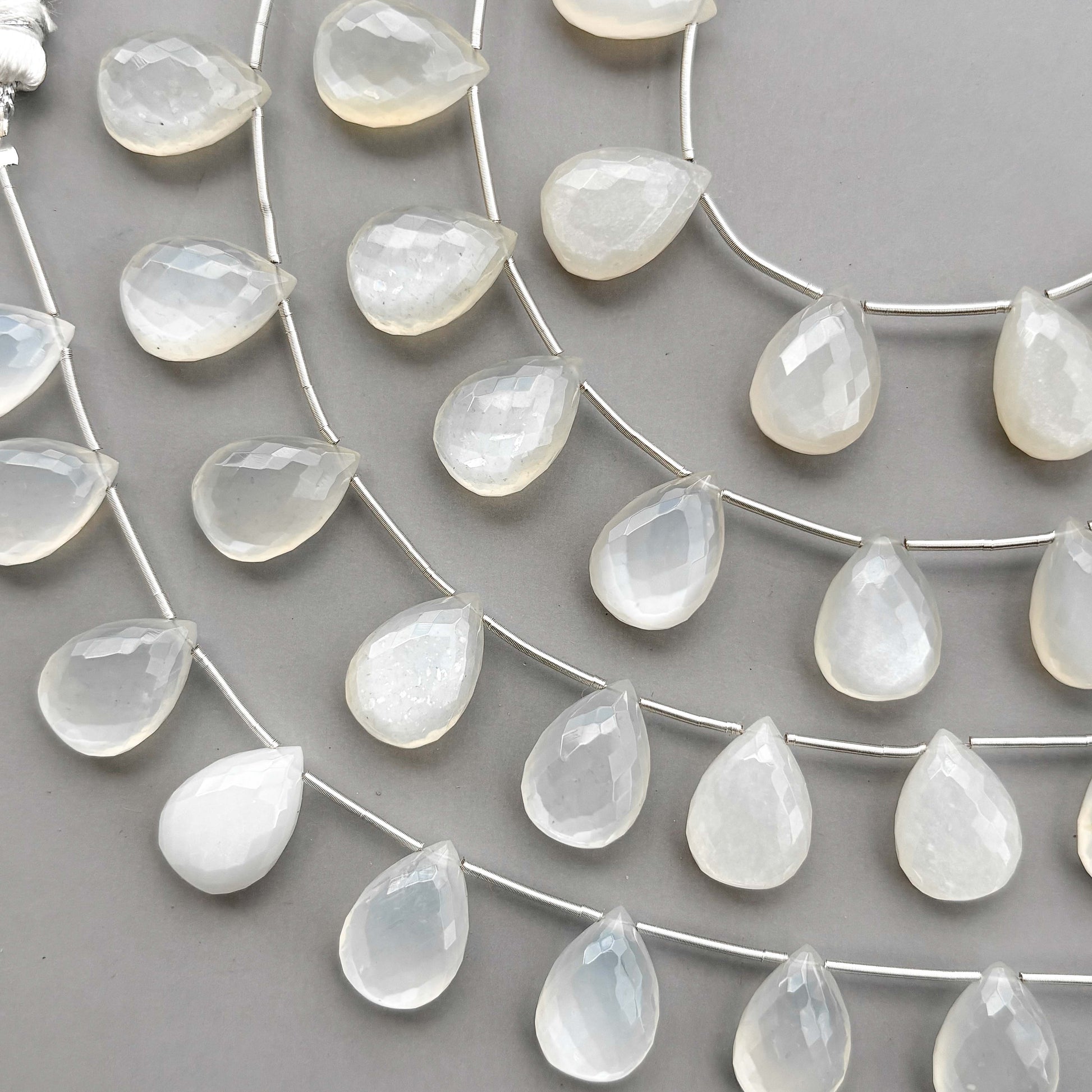 Natural White Moonstone Micro Cut Pear Shape Side Drill Beads – 8 Pcs 15×11mm Micro Faceted Beads For Jewelry Making