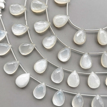 Natural White Moonstone Micro Cut Pear Shape Side Drill Beads – 8 Pcs 15×11mm Micro Faceted Beads For Jewelry Making