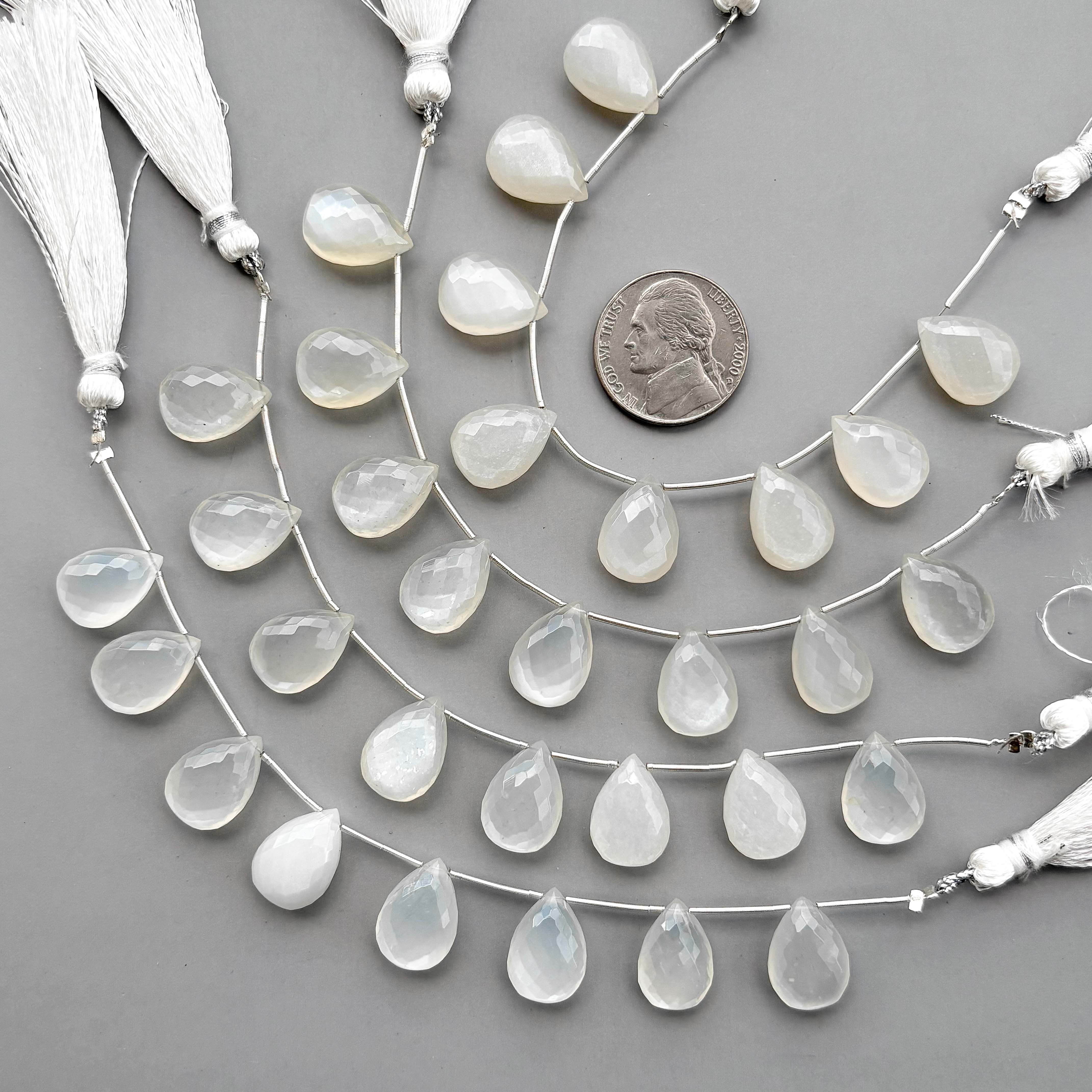 Natural White Moonstone Micro Cut Pear Shape Side Drill Beads – 8 Pcs 15×11mm Micro Faceted Beads For Jewelry Making