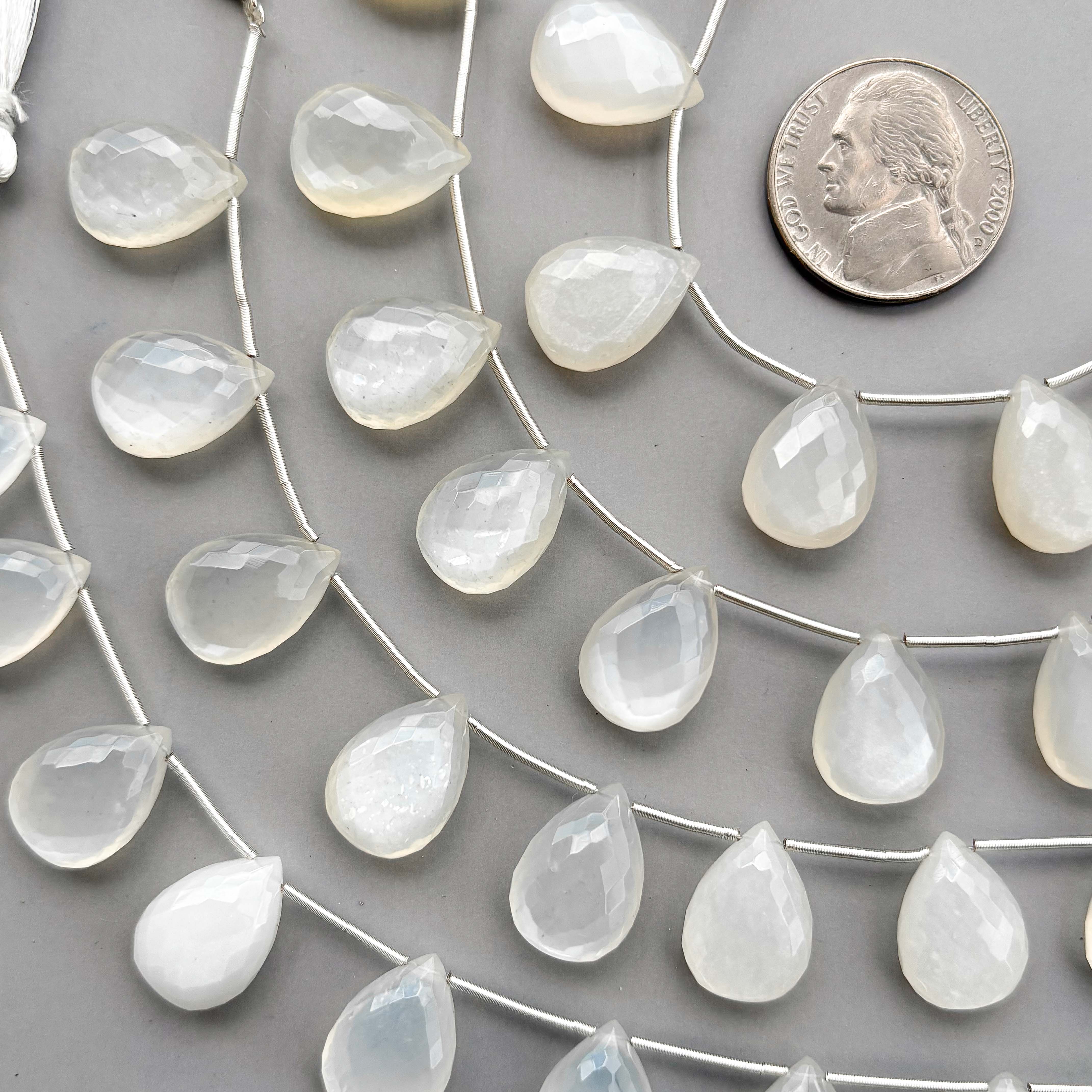 Natural White Moonstone Micro Cut Pear Shape Side Drill Beads – 8 Pcs 15×11mm Micro Faceted Beads For Jewelry Making