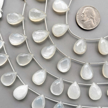 Natural White Moonstone Micro Cut Pear Shape Side Drill Beads – 8 Pcs 15×11mm Micro Faceted Beads For Jewelry Making