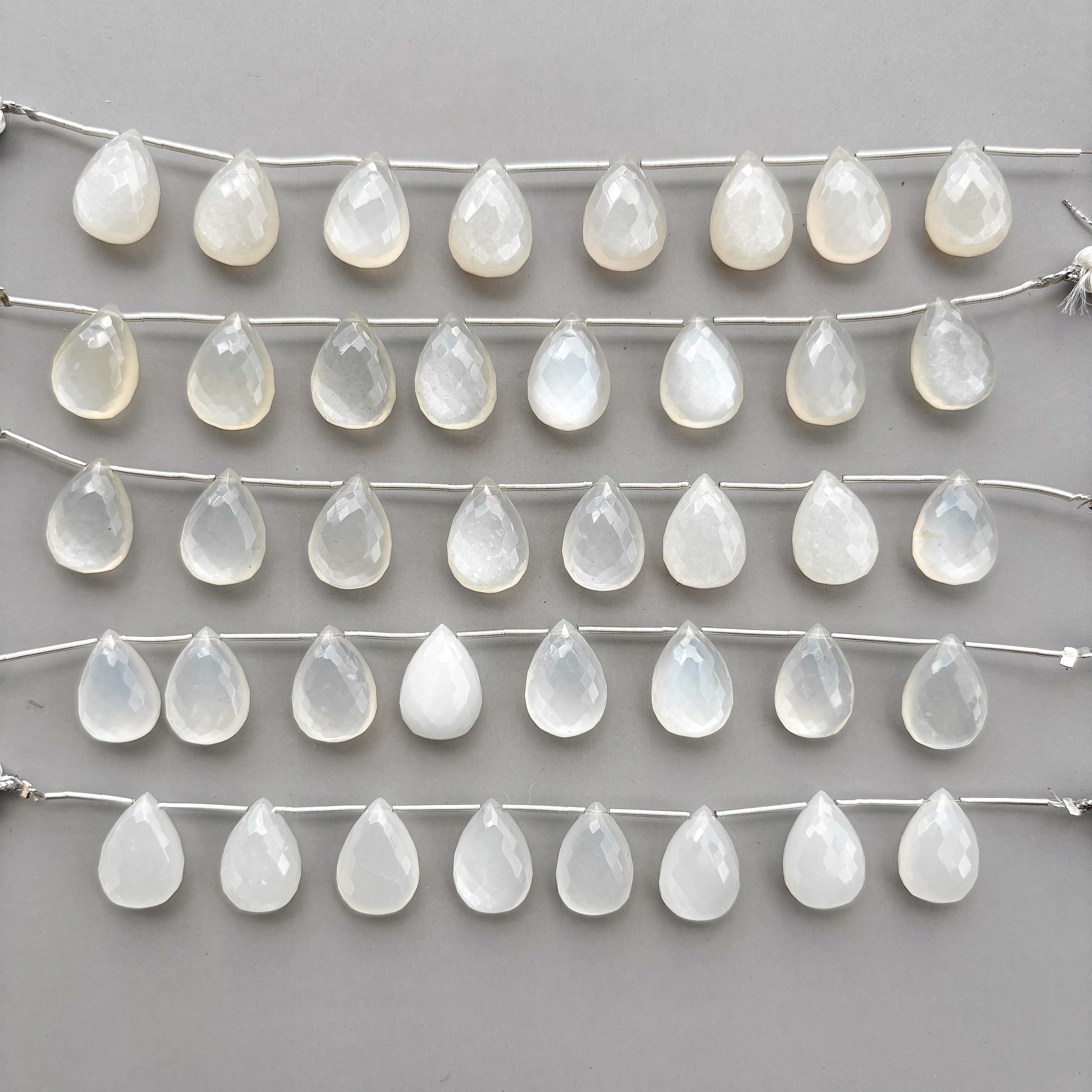 Natural White Moonstone Micro Cut Pear Shape Side Drill Beads – 8 Pcs 15×11mm Micro Faceted Beads For Jewelry Making