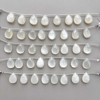 Natural White Moonstone Micro Cut Pear Shape Side Drill Beads – 8 Pcs 15×11mm Micro Faceted Beads For Jewelry Making