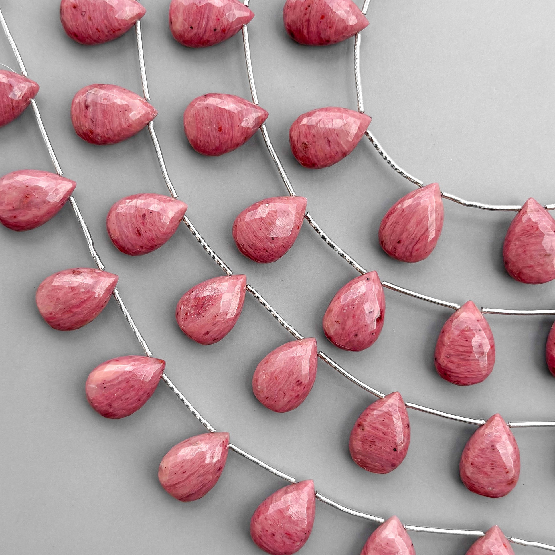 Natural Rhodonite Micro Cut Pear Shape Side Drill Beads – 8 Pcs 15×11mm Micro Faceted Beads For Jewelry Making