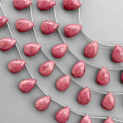 Natural Rhodonite Micro Cut Pear Shape Side Drill Beads – 8 Pcs 15×11mm Micro Faceted Beads For Jewelry Making