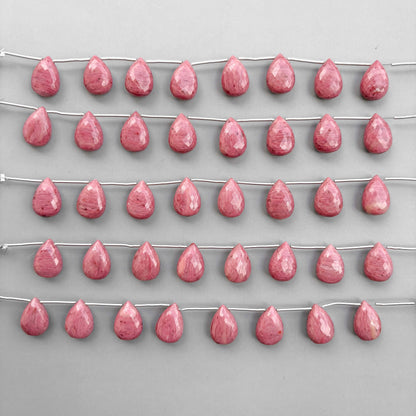 Natural Rhodonite Micro Cut Pear Shape Side Drill Beads – 8 Pcs 15×11mm Micro Faceted Beads For Jewelry Making