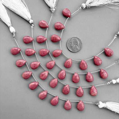 Natural Rhodonite Micro Cut Pear Shape Side Drill Beads – 8 Pcs 15×11mm Micro Faceted Beads For Jewelry Making