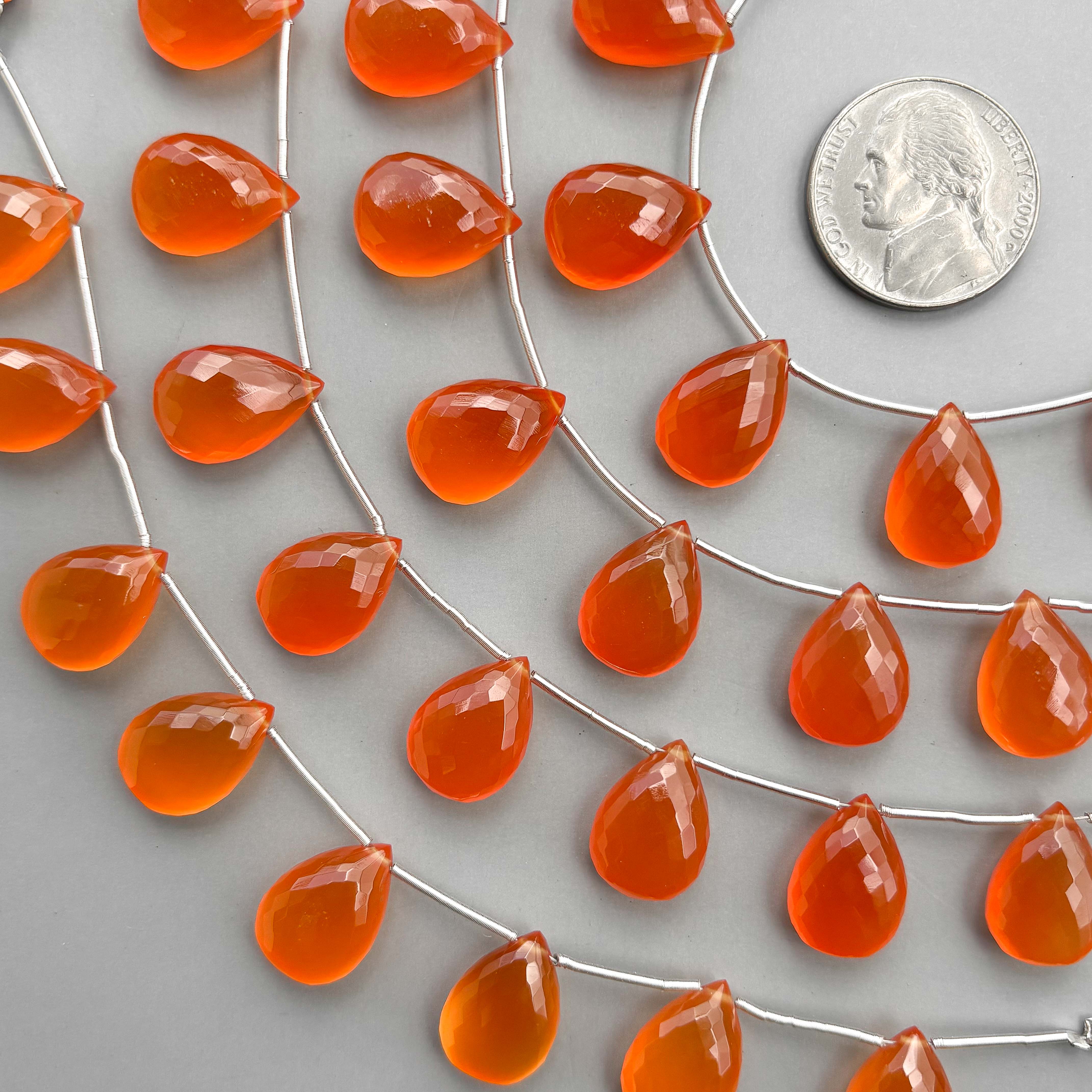 Dyed Carnelian Micro Cut Pear Shape Side Drill Beads – 8 Pcs 15×11mm Micro Faceted Beads For Jewelry Making