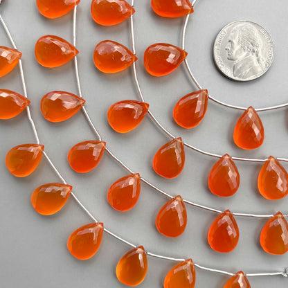 Dyed Carnelian Micro Cut Pear Shape Side Drill Beads – 8 Pcs 15×11mm Micro Faceted Beads For Jewelry Making
