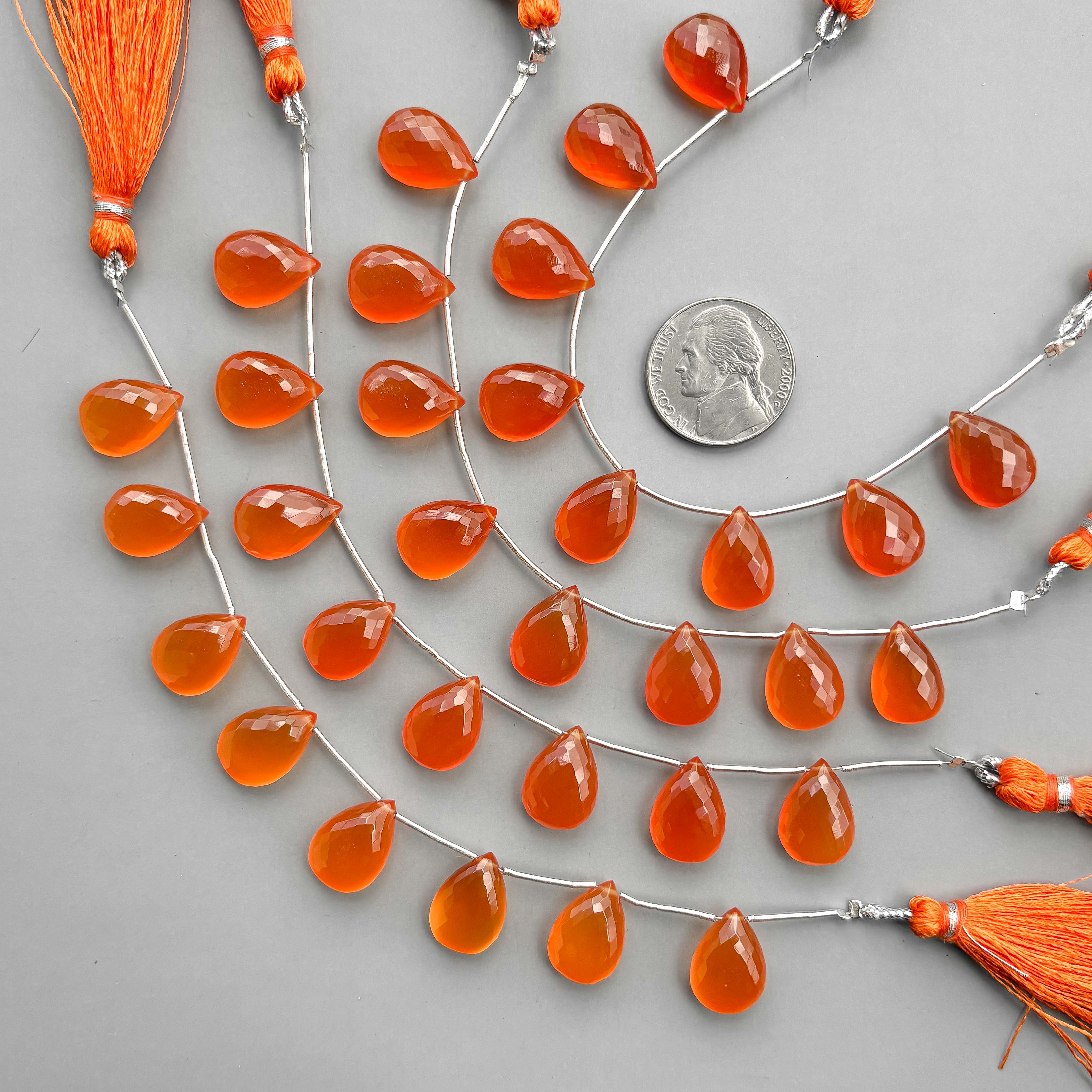 Dyed Carnelian Micro Cut Pear Shape Side Drill Beads – 8 Pcs 15×11mm Micro Faceted Beads For Jewelry Making