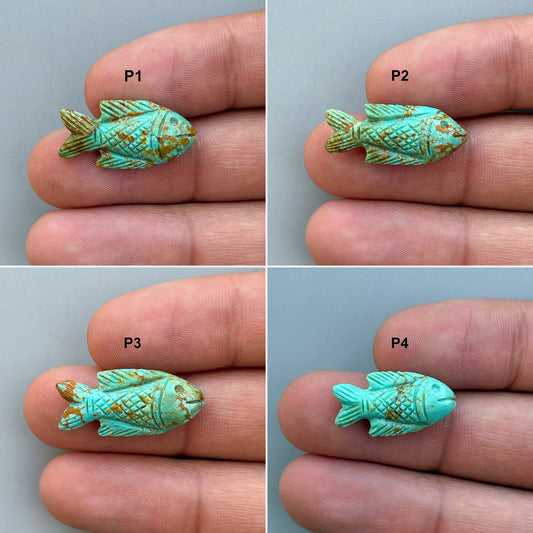Natural Turquoise Handmade Fish Carving – Semi-Precious Gemstone Fish Carving for Jewelry Making